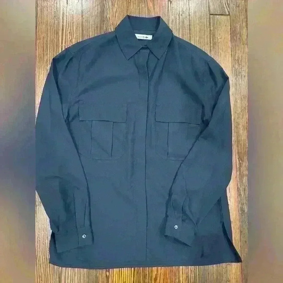 Mens Polyester Navy Blue Pocket Front Lacoste Button Down Size 34 - Picture 1 of 6